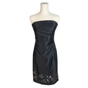 Kay Unger Silk Side Ruched Embroidered Strapless Dress Size 8
